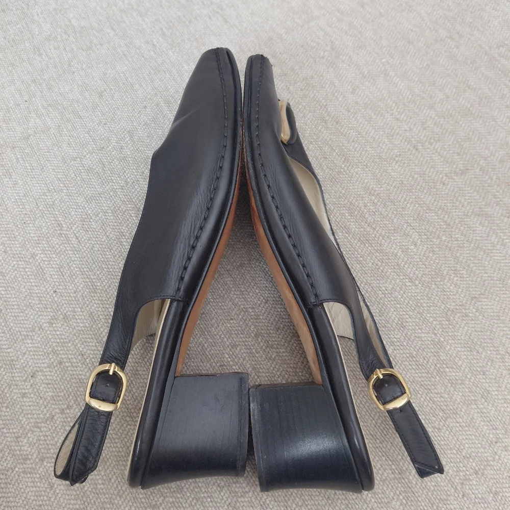Bally Black and Gold Flats with Slingback Design